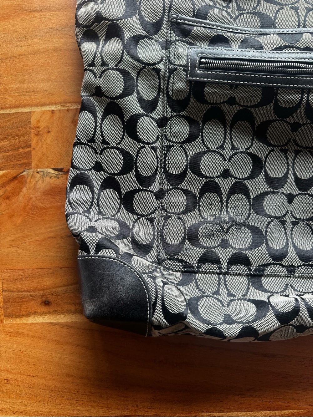 Coach Gray and Black Signature Canvas Tote with Front Zip Pocket - Picture 4 of 6